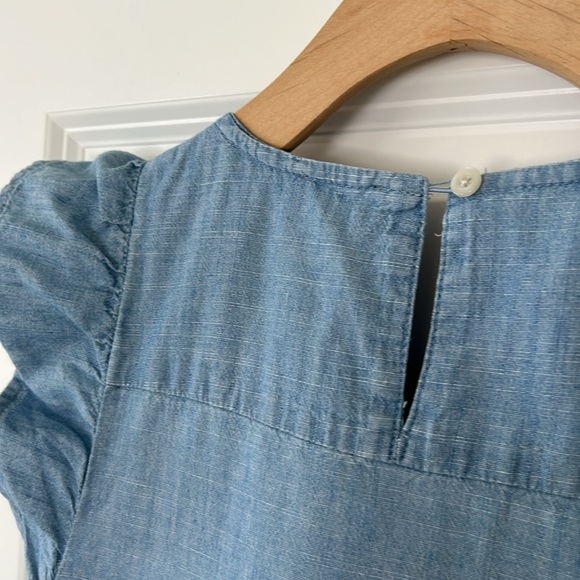 J Crew Chambray Ruffle Sleeve Tiered Mini Dress w Pockets, Cotton - Picture 10 of 14